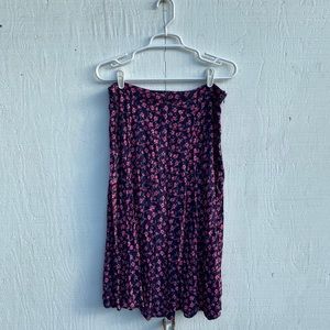 Navy Blue Floral Midi Skirt